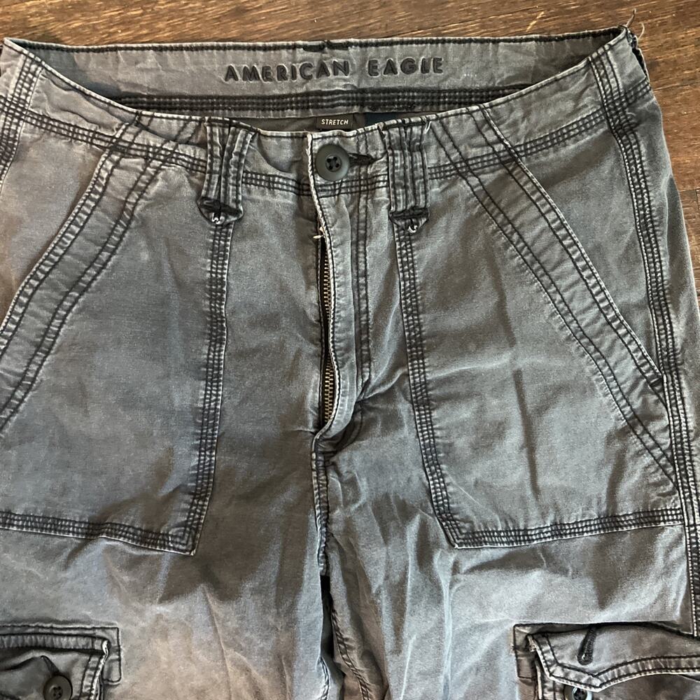 American Eagle Outfitters Y2K Cargo Pants Baggy Wide Leg Gray Black Women 6 - Picture 5 of 12